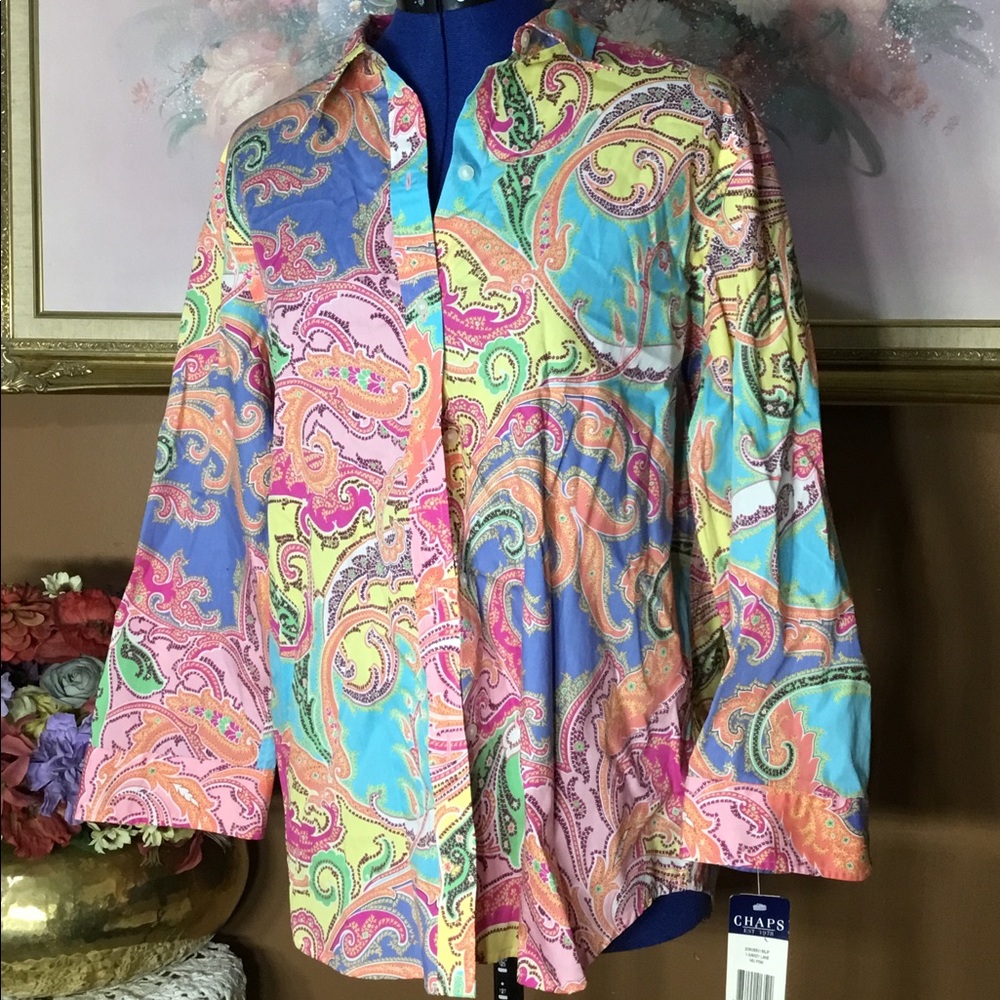 Chaps 3/4 Sleeve Multicolor Blouse Large NWT
